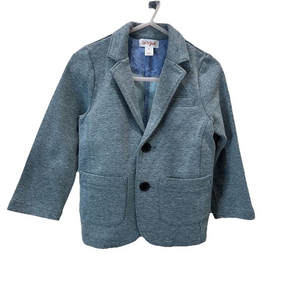 Cat & Jack Toddler Boy Gray Knit Blazer Jacket Size 2T Elbow Patch - Picture 1 of 8
